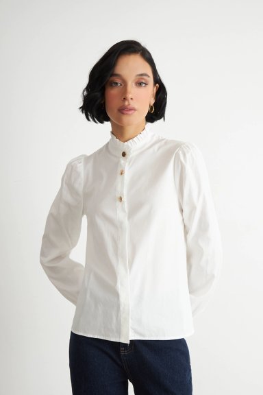 BLUSA CUELLO MAO MANGA GLOBO BLANCO NICOPOLY - 1