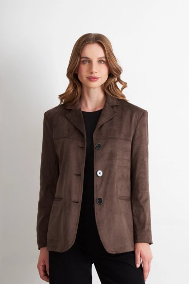 BLAZER OVERSIZE TIPO GAMUZA CAFE  NICOPOLY - 1