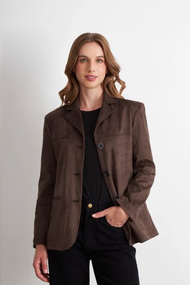 BLAZER OVERSIZE TIPO GAMUZA CAFE  NICOPOLY - 5