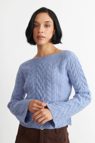 SWEATER CON PATRON TRENZADO CELESTE NICOPOLY - 1