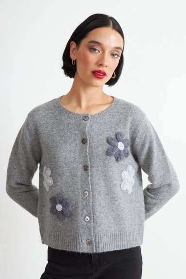 CARDIGAN FLORES TEJIDAS GRIS NICOPOLY - 1