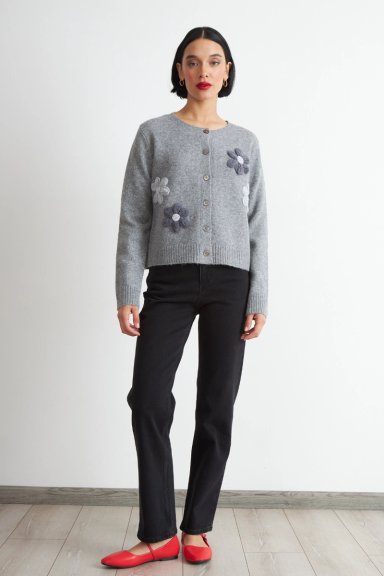 CARDIGAN FLORES TEJIDAS GRIS NICOPOLY - 2