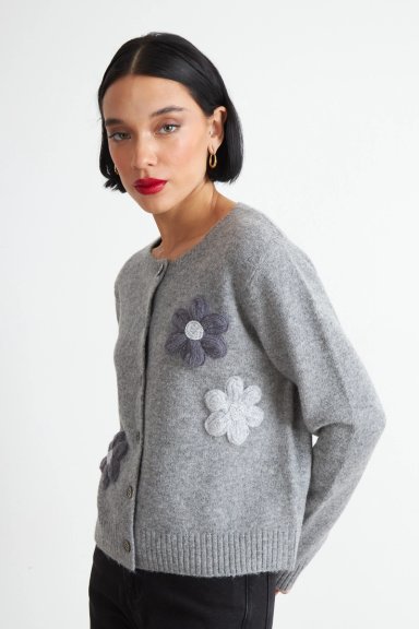 CARDIGAN FLORES TEJIDAS GRIS NICOPOLY - 3