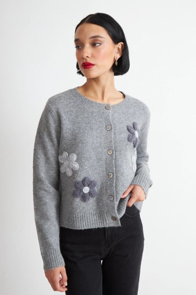 CARDIGAN FLORES TEJIDAS GRIS NICOPOLY - 5