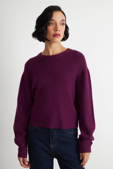 SWEATER JASPEADO CUELLO REDONDO MORADO NICOPOLY - 5