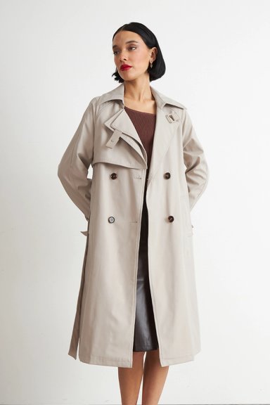 TRENCH CLASICO DOBLE BOTONADURA BEIGE NICOPOLY - 1