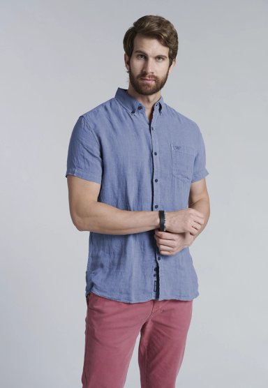 CAMISA LINO LAVADA F NAVY - 1