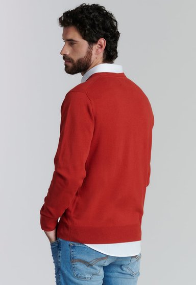 SWEATER ALGODÓN HOMBRE FEROUCH ROJO V NECK SOLIDO F SMART CASUAL BRICK - 4