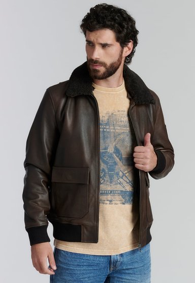 CHAQUETA CUERO HOMBRE FEROUCH CAFÉ WISCONSIN FR BROWN - 1