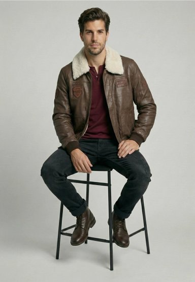 CHAQUETA DE CUERO PILOT DK BROWN - 5