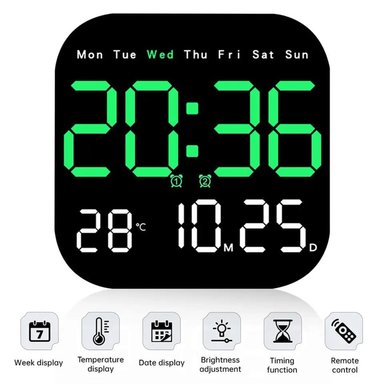 RELOJ DIGITAL DE PARED CUADRADO CON CONTROL REMOTO TAMAÑO M - 1