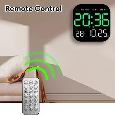 RELOJ DIGITAL DE PARED CUADRADO CON CONTROL REMOTO TAMAÑO M - 2
