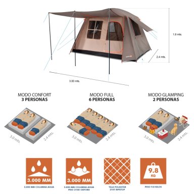 CARPA QUINTAY 6 PERSONAS BOSSCAMP 3000 MM CUBRE TECHO LARGO TOLDO EXTENDIDO - 5