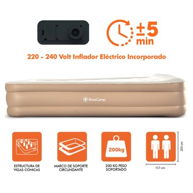 COLCHÓN CAMA INFLABLE ELÉCTRICO QUEEN BOSSCAMP 2 PLAZAS - 6