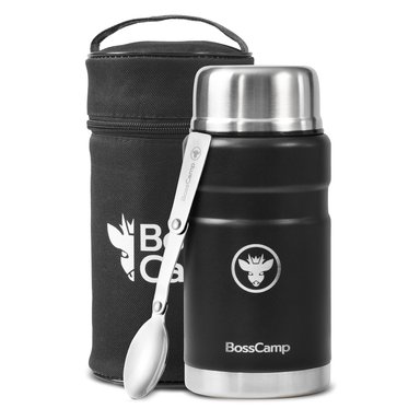TERMO COMIDA BOSSCAMP 750 ML NEGRO ACERO INOX BOLSO CUCHARA - 1