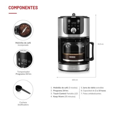 CAFETERA 10 TAZAS MOLINILLO THOMAS TH-145DMI MANTIENE CALOR - 7