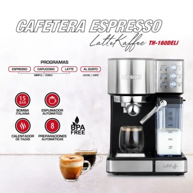 CAFETERA ESPRESSO THOMAS TH-160 DELI 15 BAR ESPUMADOR LATTE - 5