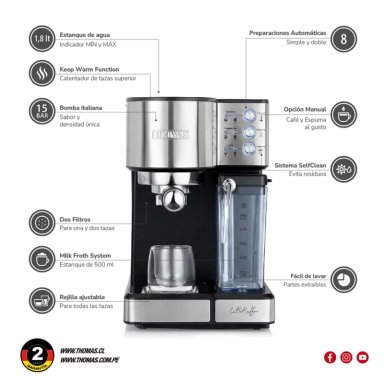 CAFETERA ESPRESSO THOMAS TH-160 DELI 15 BAR ESPUMADOR LATTE - 9