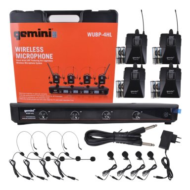 SET 4 MICROFONOS INALAMBRICOS UHF CINTILLO - SOLAPA LAVALIER GEMINI WUBP-4HL - 1