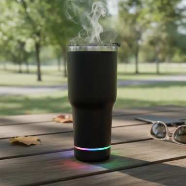 VASO TERMICO 780ML CON PARLANTE BLUETOOTH CALIENTE Y FRIO NEGRO - 2