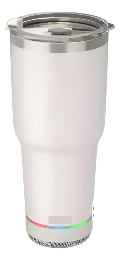 VASO TERMICO 780ML CON PARLANTE BLUETOOTH CALIENTE Y FRIO BLANCO - 1