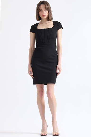 VESTIDO MUJER LIOLA NEGRO ENTALLADO CORTES CORSE - 3