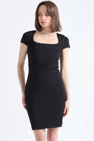 VESTIDO MUJER LIOLA NEGRO ENTALLADO CORTES CORSE - 5