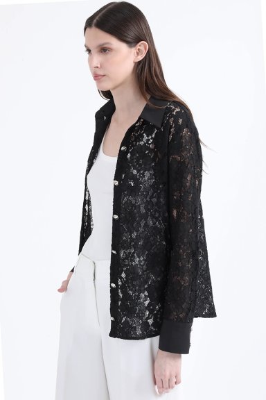 BLUSA ENCAJE BOTON FANTASIA, NEGRO LIOLA - 3