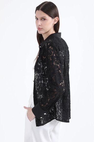 BLUSA ENCAJE BOTON FANTASIA, NEGRO LIOLA - 6