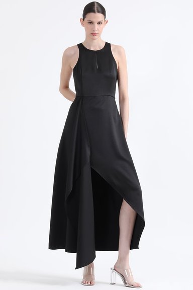 VESTIDO MAXI MUJER LIOLA NEGRO RUCHA ASIMETRICA - 3