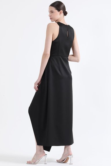 VESTIDO MAXI MUJER LIOLA NEGRO RUCHA ASIMETRICA - 4