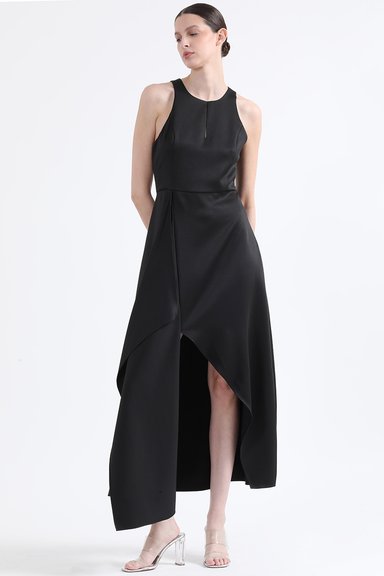 VESTIDO MAXI MUJER LIOLA NEGRO RUCHA ASIMETRICA - 5