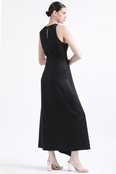 VESTIDO MAXI MUJER LIOLA NEGRO RUCHA ASIMETRICA - 6
