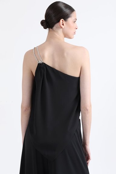 TOP ASIMETRICO, GASA DOBLE, APLICACION STRASS, NEGRO LIOLA - 5