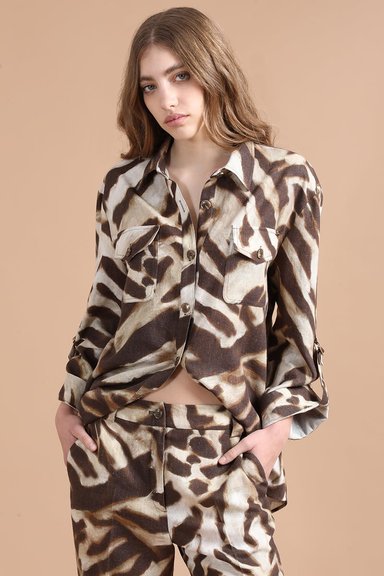 CHAQUETA SOBRECAMISA CON LINO, ANIMAL PRINT, CAFE  LIOLA - 1
