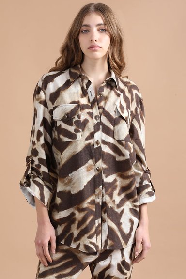 CHAQUETA SOBRECAMISA CON LINO, ANIMAL PRINT, CAFE  LIOLA - 3