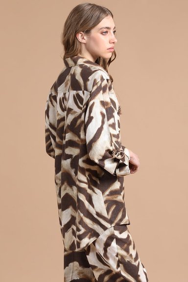 CHAQUETA SOBRECAMISA CON LINO, ANIMAL PRINT, CAFE  LIOLA - 4