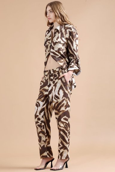 PANTALON SASTRE LINO MUJER LIOLA CAFE CON ANIMAL PRINT - 2