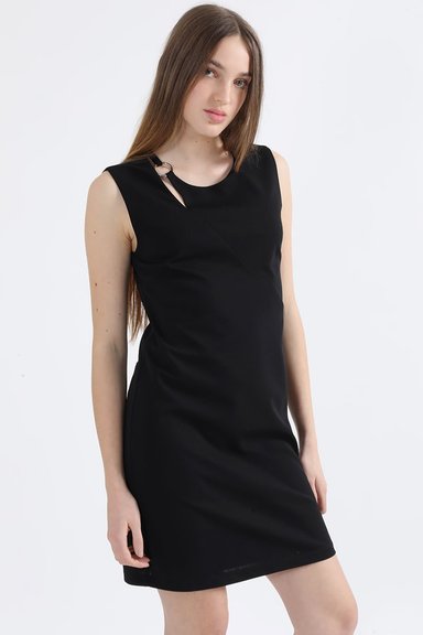 VESTIDO ASIMETRICO MUJER LIOLA NEGRO APLICACIÓN ARGOLLA - 1