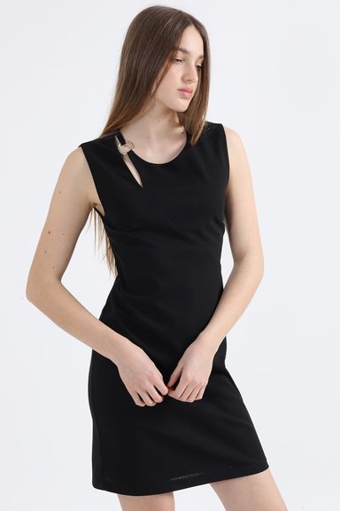 VESTIDO ASIMETRICO MUJER LIOLA NEGRO APLICACIÓN ARGOLLA - 3
