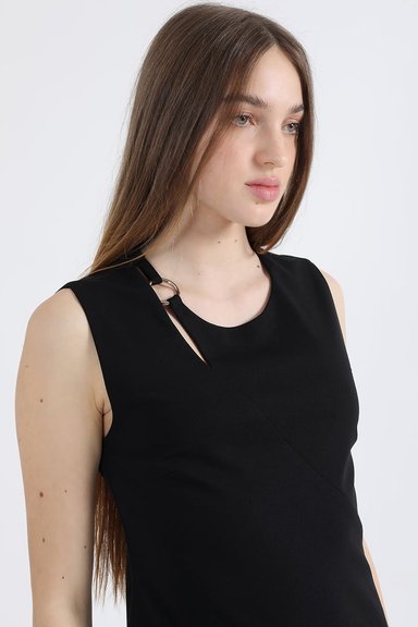 VESTIDO ASIMETRICO MUJER LIOLA NEGRO APLICACIÓN ARGOLLA - 4
