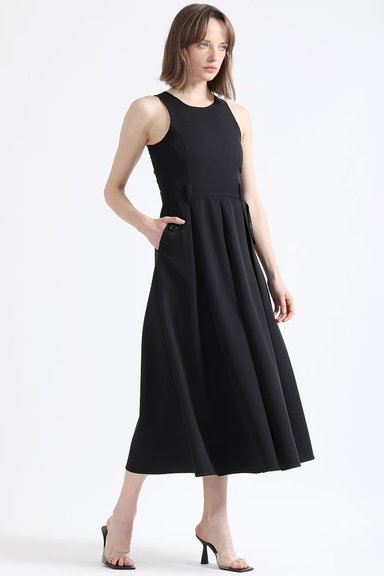 VESTIDO MAXI MUJER LIOLA NEGRO FALDON PLIEGUES - 1