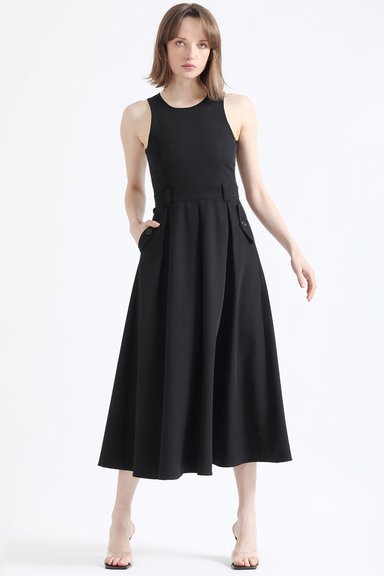 VESTIDO MAXI MUJER LIOLA NEGRO FALDON PLIEGUES - 3