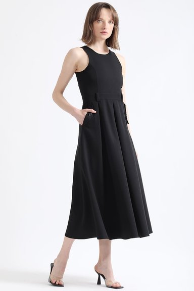 VESTIDO MAXI MUJER LIOLA NEGRO FALDON PLIEGUES - 5