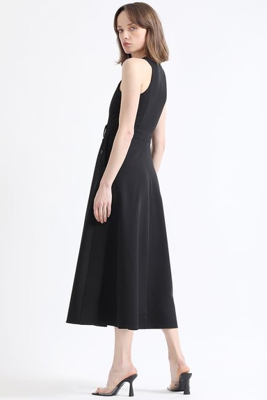 VESTIDO MAXI MUJER LIOLA NEGRO FALDON PLIEGUES - 6