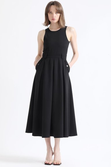 VESTIDO MAXI MUJER LIOLA NEGRO FALDON PLIEGUES - 7