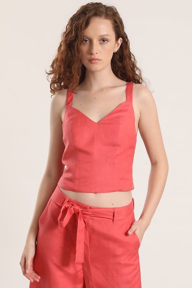 TOP CROP LINO LIOLA MUJER CORAL - 1