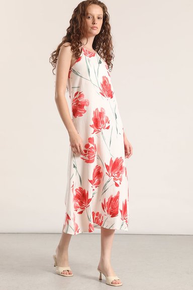 VESTIDO MIDI LINO ESTAMPADO LIOLA MUJERROJO - 4