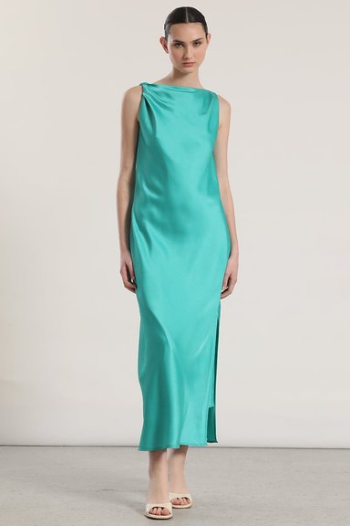 VESTIDO MAXI SATIN LIOLA MUJER VERDE - 4