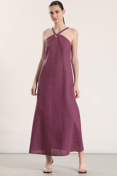 VESTIDO MAXI LINO LIOLA MUJER VINO - 1